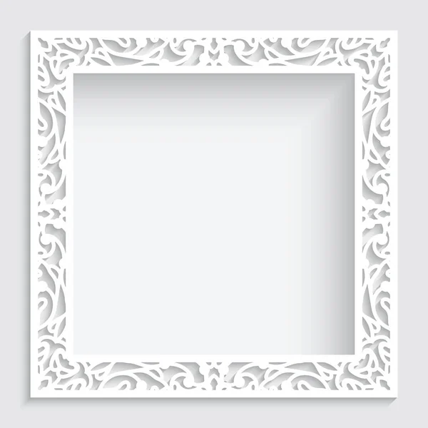 Square White Frame Ornate Border Pattern Cutout Paper Swirls Ornament — Stock Vector