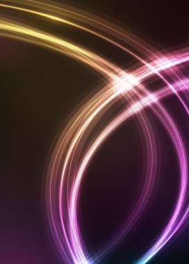 Siyah üzerine parlak kıvrımlı soyut bir arka plan. 1980 'in geçmişe dönük ışık efekti. Web pankartı ya da kartvizit tasarımı için lüks şablon.