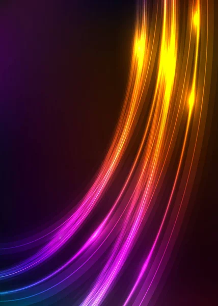 Abstrakter Hintergrund Mit Glänzenden Leuchtlinien Auf Schwarz Neon Glow Effekt — Stockvektor