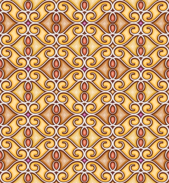 Abstract Krullend Ornament Gele Kleuren Decoratieve Siertegel Geometrisch Naadloos Patroon — Stockvector