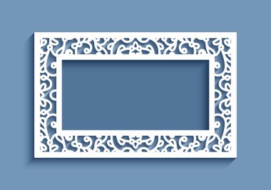 Rectangle frame with ornamental lace border. Cutout paper decoration for wedding invitation card design. Elegant template for laser cutting. clipart