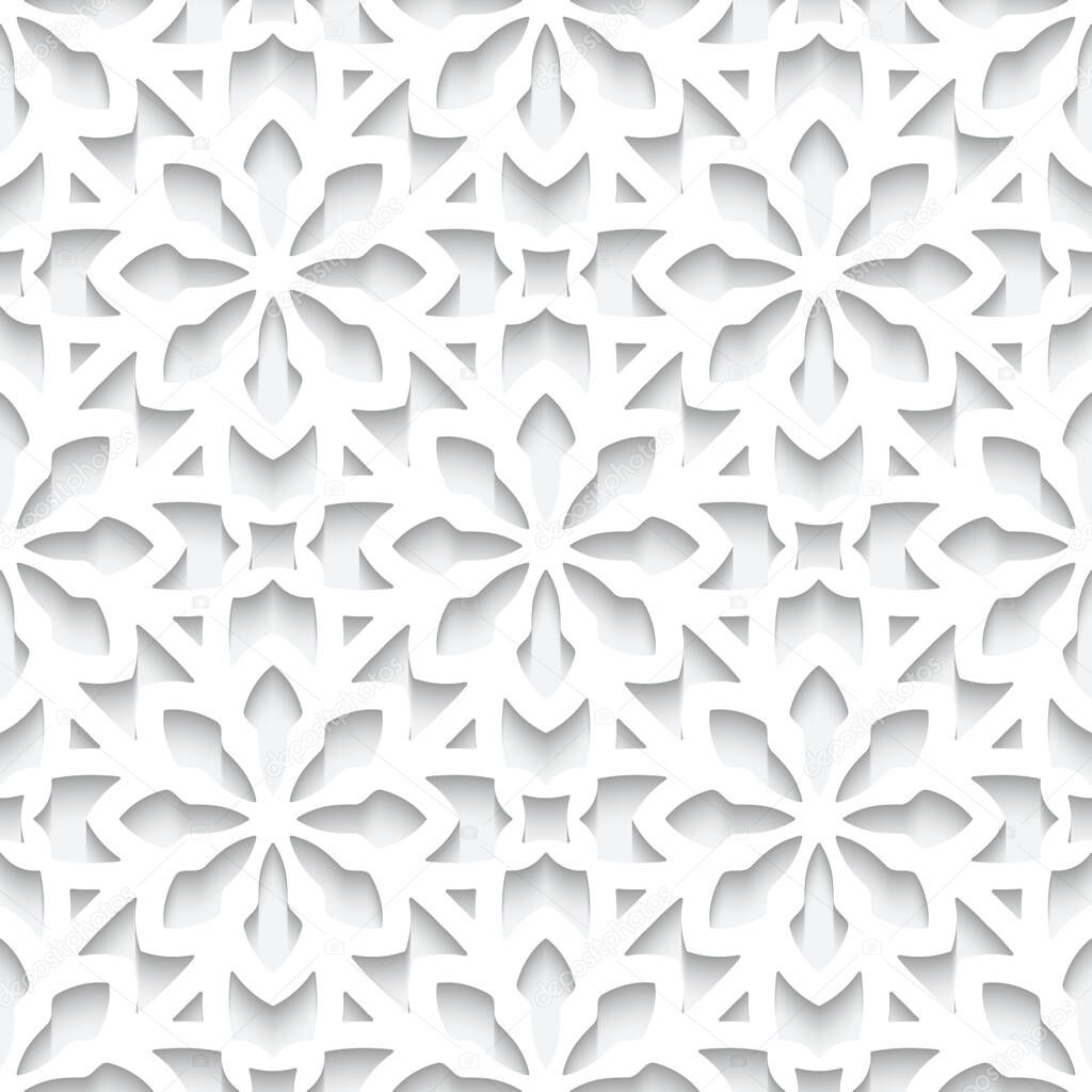 Cutout paper pattern, seamless lace texture, white ornamental background