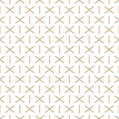 Altın çapraz çizgileri olan soyut basit desen. Beyaz ve altın süslemeli arka plan. Asgari biçimdeki kusursuz geometrik doku.