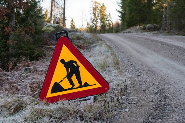 Uyarı yol iş işareti için — Stok fotoğraf
