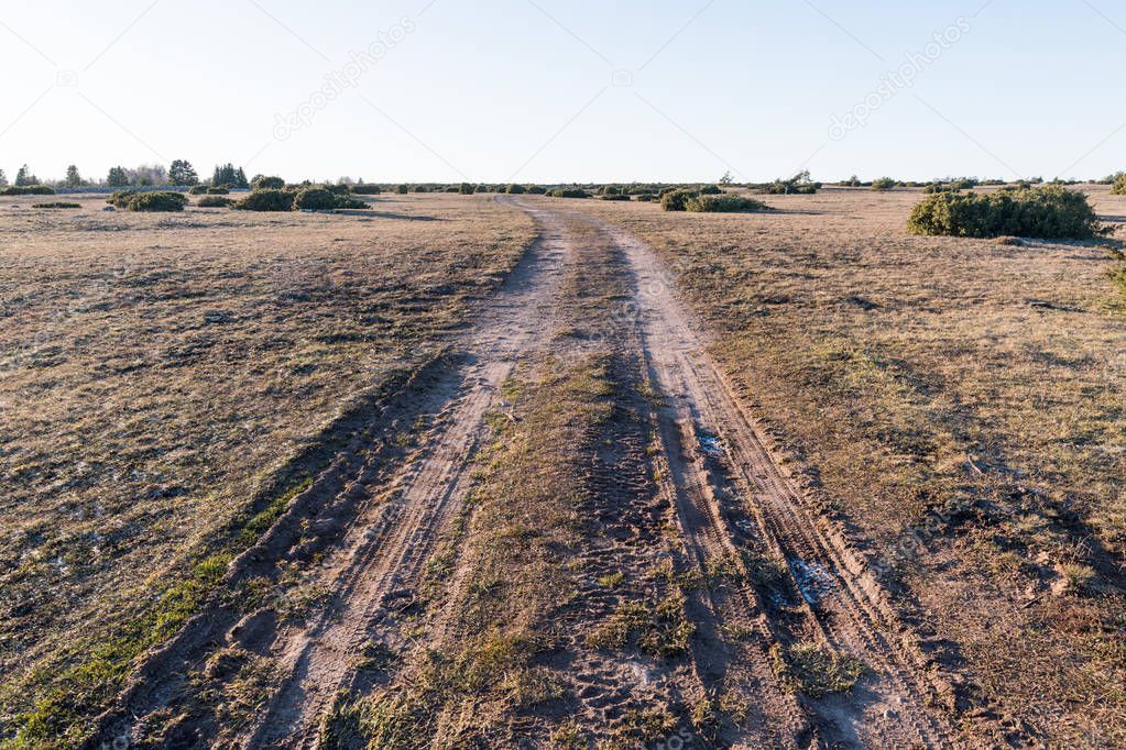 Country road in a barren landscape