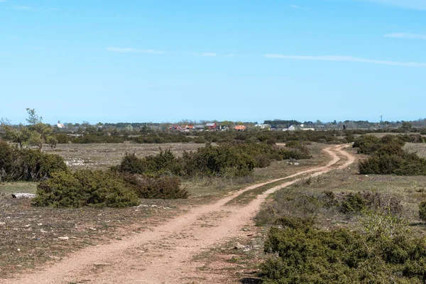 Winding Dirt Road Barren Alvar Landscape Drostorp Nature Reserve World — Stock Photo, Image