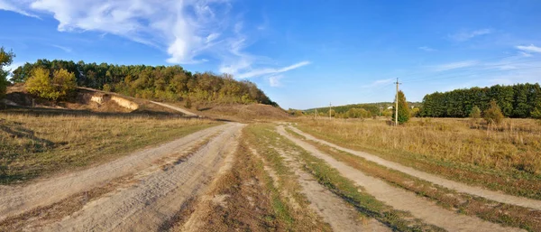 Road in field landscape panorama — Stock Photo, Image