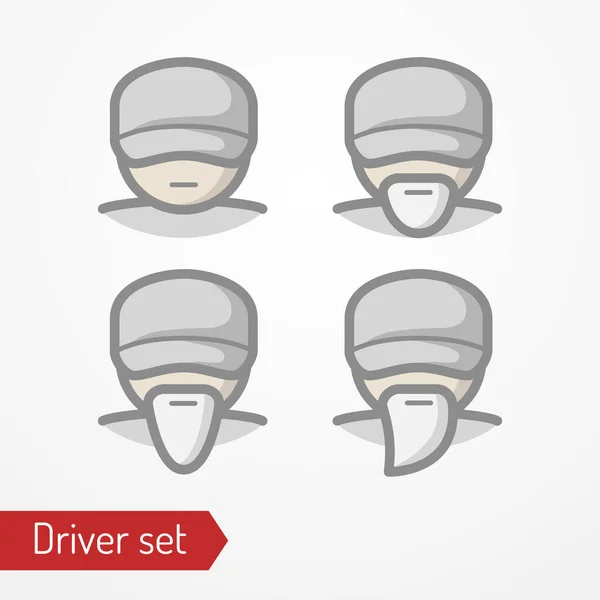 Meslek sürücüsü veya çalışan yüz vektör simgesi seti — Stok Vektör