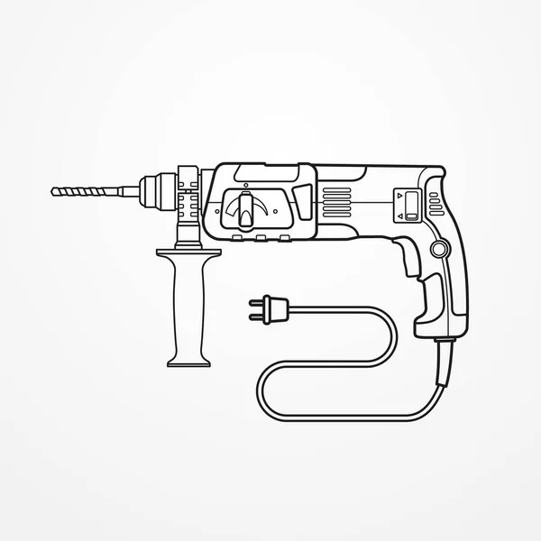 Elektrikli matkap döner çekiç ana hatlı vektör görüntüsü — Stok Vektör