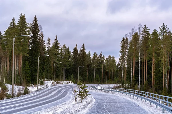Droga zimowa w lesie. — Zdjęcie stockowe