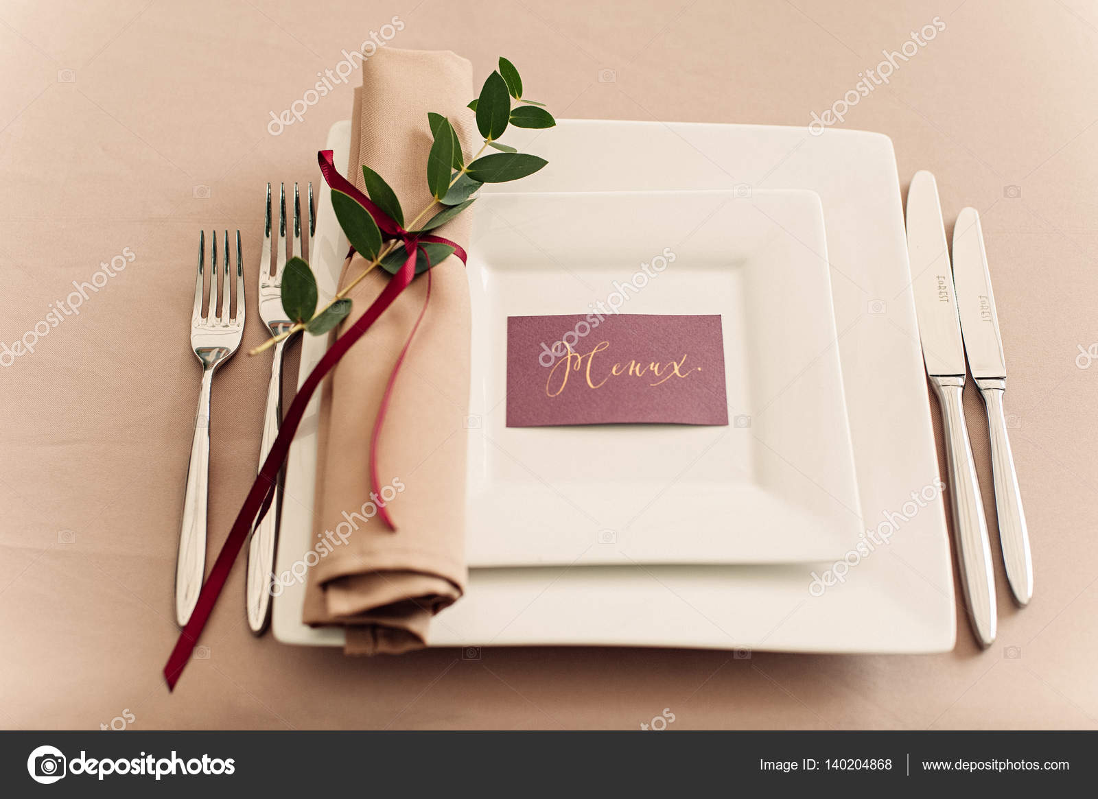Banquet wedding table setting evening reception name card — Stock ... Banquet wedding table setting evening reception name card — Stock ...