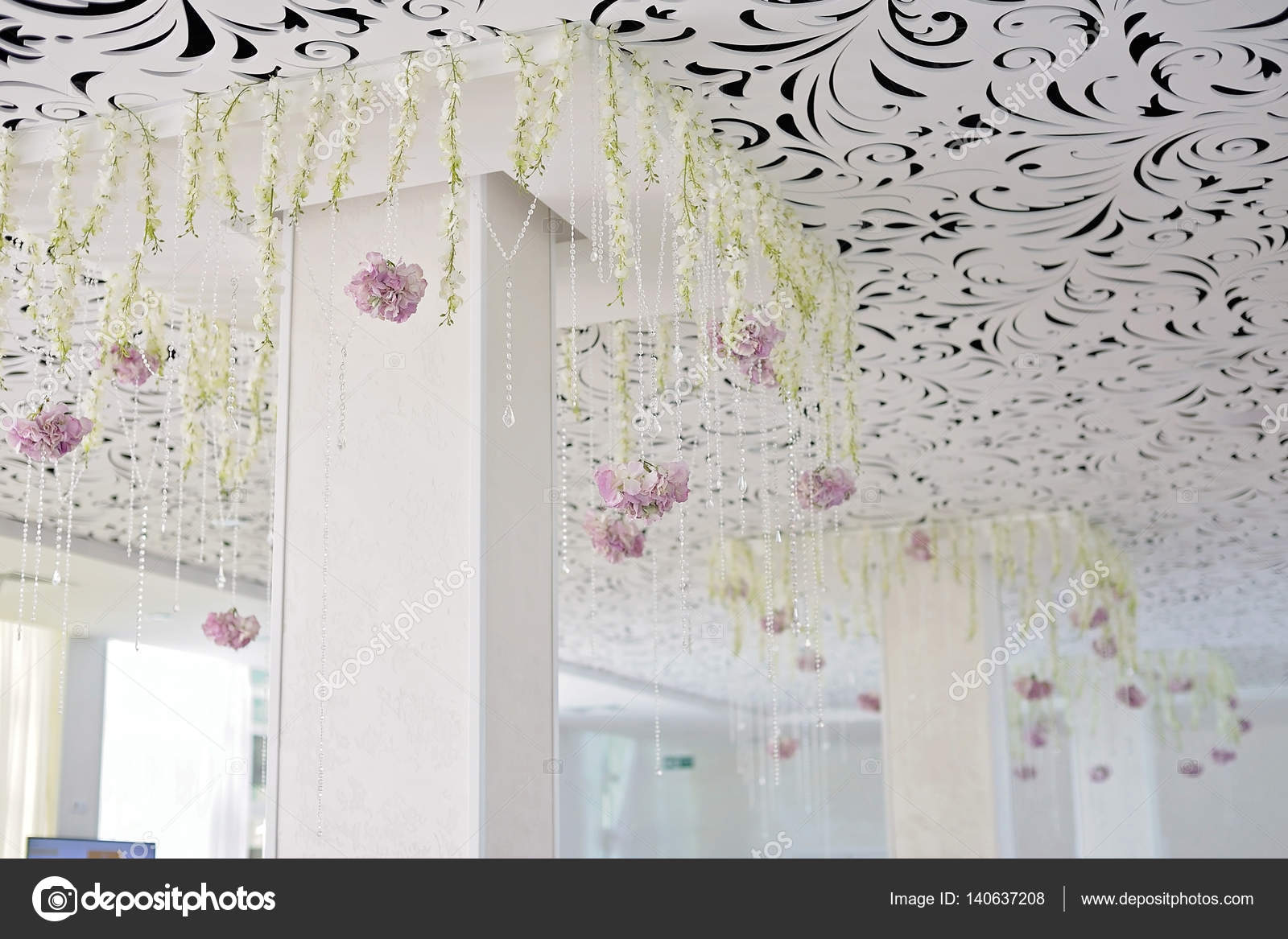 Crystal Chains Hang Art Decor Wedding Ceiling Close Stock