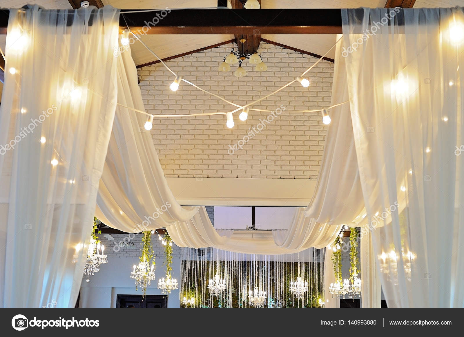 Ceiling Decor With Tulle And Eclectic Chandeliers Stock Photo Eclectic Chandelier With Lights On Bright Ceiling In Colorful Modern Interior Elements Of The Decor Decorative Wall Photo By Olgaburtseva