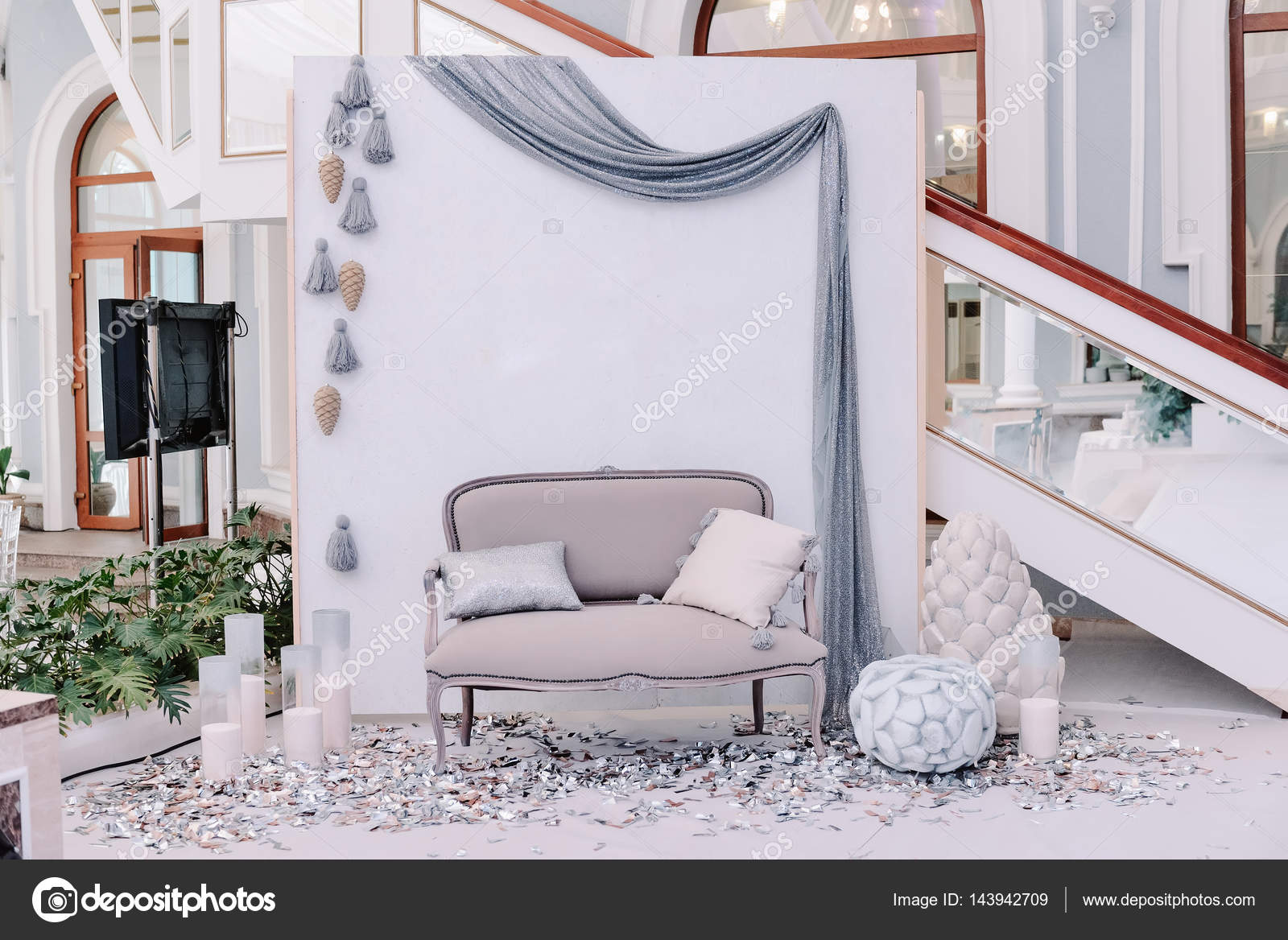 Download Beautiful Wedding Photo Zone With Small Sofa Stock Photo Image By C Olgaburtseva 143942709