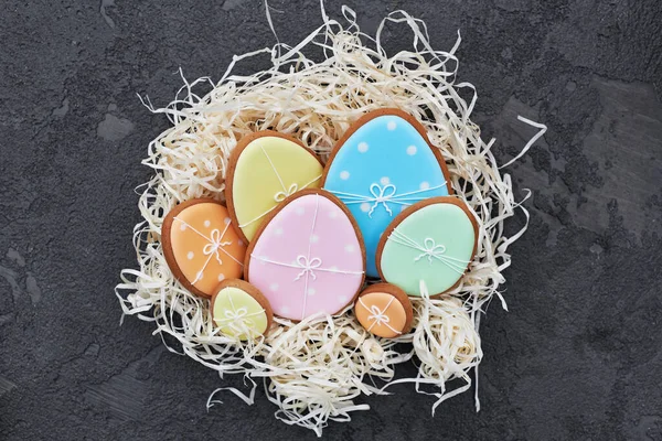 Gingerbread Cookies Shape Eggs Easter Bunny Happy Easter Holiday Background — Stock Photo, Image
