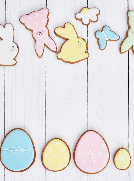 Lebkuchen Form Von Eiern Und Osterhasen Frohe Osterferien Hintergrundkonzept Weißer — Stockfoto