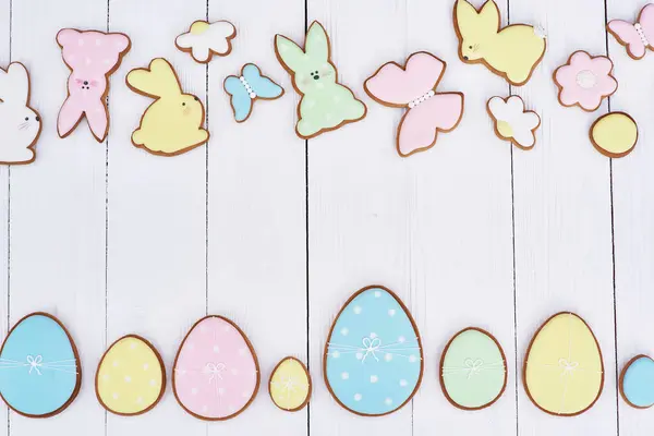 Lebkuchen Form Von Eiern Und Osterhasen Frohe Osterferien Hintergrundkonzept Weißer — Stockfoto