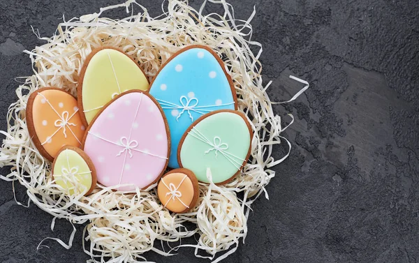 Lebkuchen Form Von Eiern Und Osterhasen Frohe Osterferien Hintergrundkonzept Weißer — Stockfoto