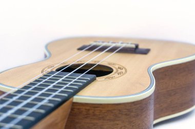 Brown ukulele hawaiian guitar isolated on white background