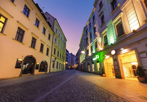 Colorful street in Brno, in the evening. — Stock Photo, Image