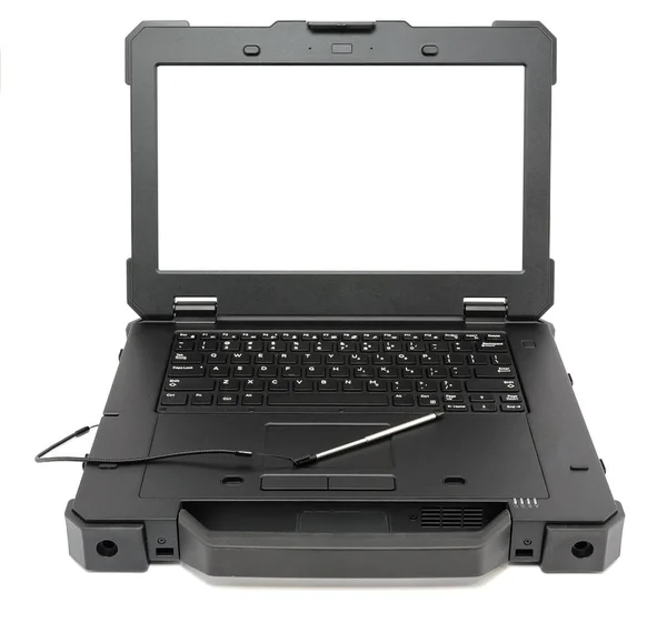 Computer portatile completamente robusto con schermo vuoto, isolato su un bianco . — Foto Stock