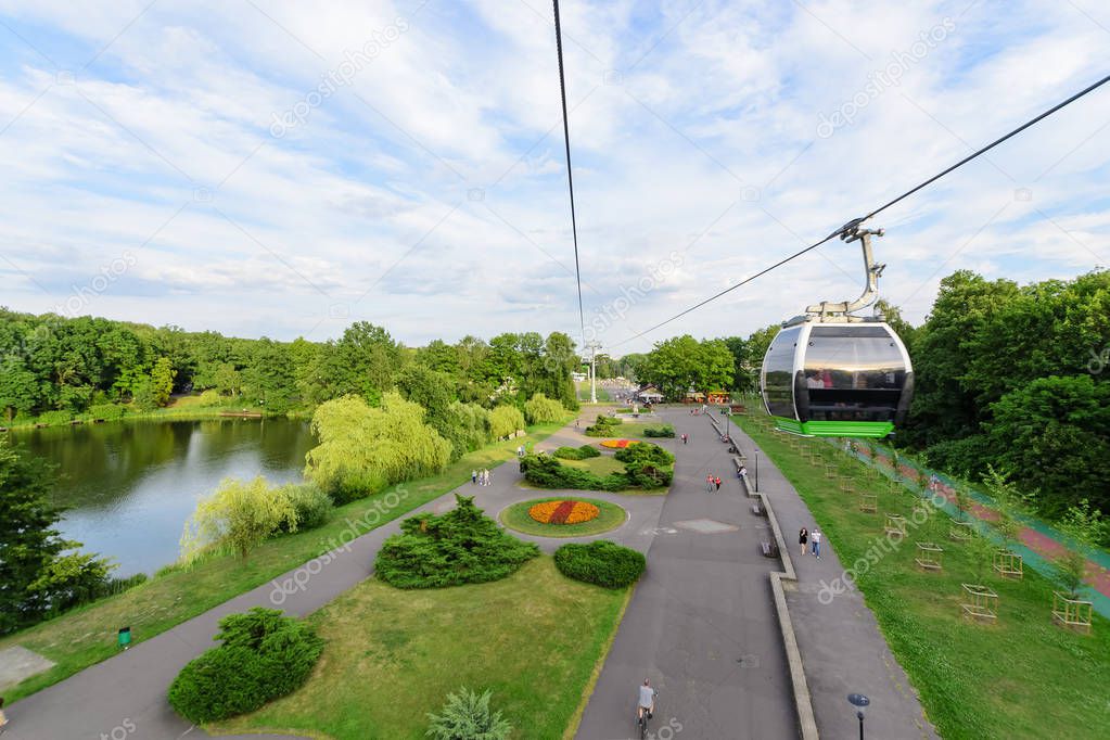 Katowice park funicular view. Summer time