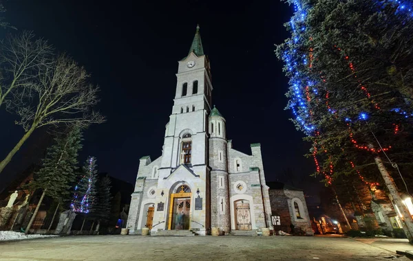 Eglise Sainte Famille Zakopane Décembre Froid Dans Soirée Noël — Photo