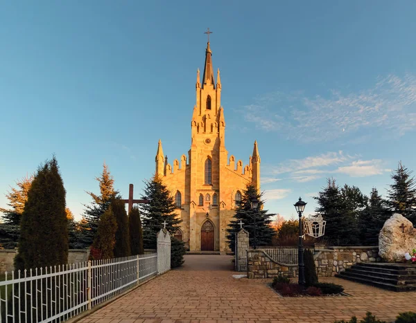 Eglise Gothique Saint Jacek Pierre Chocholow Pologne Après Coucher Soleil — Photo