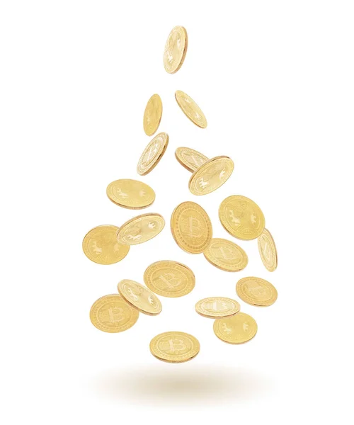 Altın kripto para Bitcoin patlaması. Beyazda izole edilmiş