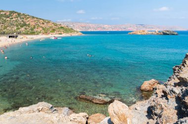 Girit adasındaki Vai Palm plajındaki hava manzarası. Gün foto.