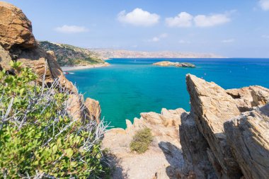 Girit adasındaki Vai Palm plajındaki hava manzarası. Gün foto.