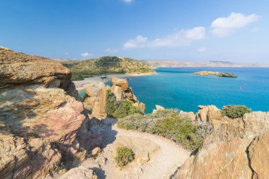 Girit adasındaki Vai Palm plajındaki hava manzarası. Gün foto.