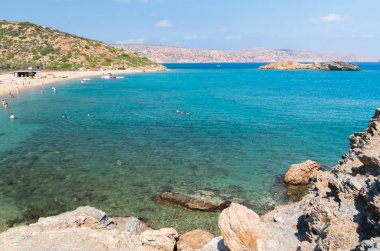 Girit adasındaki Vai Palm plajındaki hava manzarası. Gün foto.