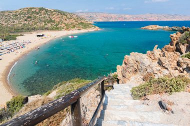 Girit adasındaki Vai Palm plajındaki hava manzarası. Gün foto.
