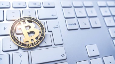 Bitcoin konsepti. Yumuşak odaklı tonlu resim. Dünya çapında kripto para birimi ve dijital ödeme sistemi için kavramsal resim.