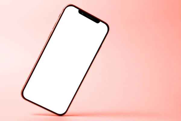 Mockup Smartphone Telefono Con Schermo Vuoto Ombra Isolata Sfondo Rosso — Foto Stock