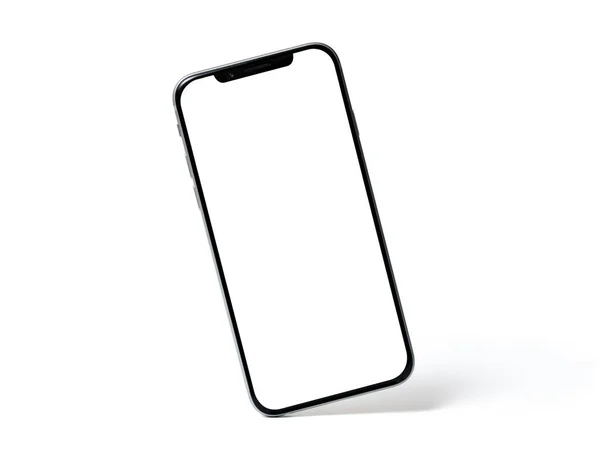 Akıllı telefon modeli, boş ekranlı telefon ve beyaz arka planda izole edilmiş gölge. Hafiflik, tazelik, havalanma sembolü. Modern teknolojiler sosyal ağlar ve uygulamalar. Boşluğu kopyala