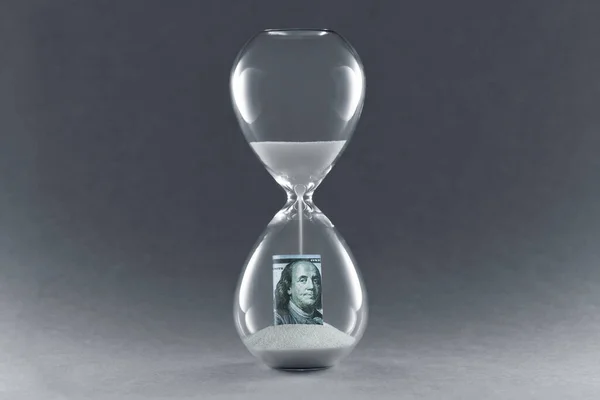 Hourglass Dark Background Concept Passing Traditional Currency Time End Dollar — Stock Photo, Image