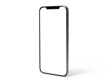 Akıllı telefon modeli, boş ekranlı telefon ve beyaz arka planda izole edilmiş gölge. Hafiflik, tazelik, havalanma sembolü. Modern teknolojiler sosyal ağlar ve uygulamalar. Boşluğu kopyala