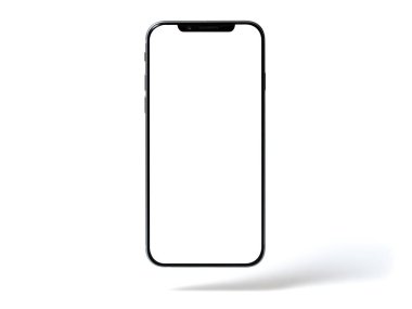 Akıllı telefon modeli, boş ekranlı telefon ve beyaz arka planda izole edilmiş gölge. Hafiflik, tazelik, havalanma sembolü. Modern teknolojiler sosyal ağlar ve uygulamalar. Boşluğu kopyala