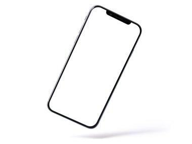 Akıllı telefon modeli, boş ekranlı telefon ve beyaz arka planda izole edilmiş gölge. Hafiflik, tazelik, havalanma sembolü. Modern teknolojiler sosyal ağlar ve uygulamalar. Boşluğu kopyala