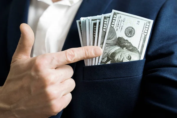 Money Success Concept 100 Dollar Bills Businessman Jacket Pocket Symbol — Stock Photo, Image
