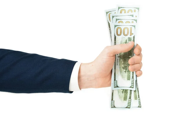 100 Dollars Businessman Hands Hand Money Hand Holding Banknotes Isolated — Stock Photo, Image