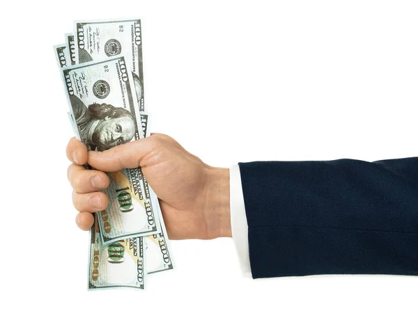 100 Dollars Businessman Hands Hand Money Hand Holding Banknotes Isolated — Stock Photo, Image