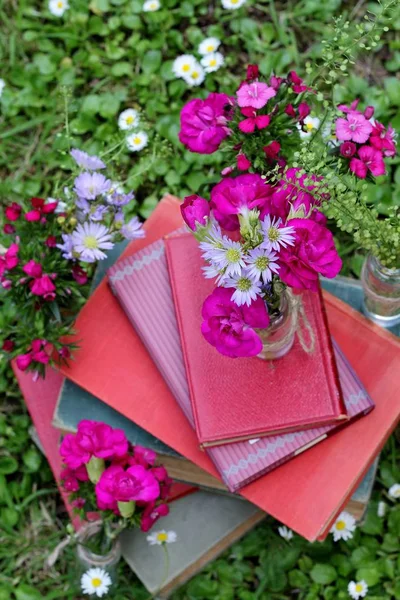 Boeken over het gazon — Stockfoto