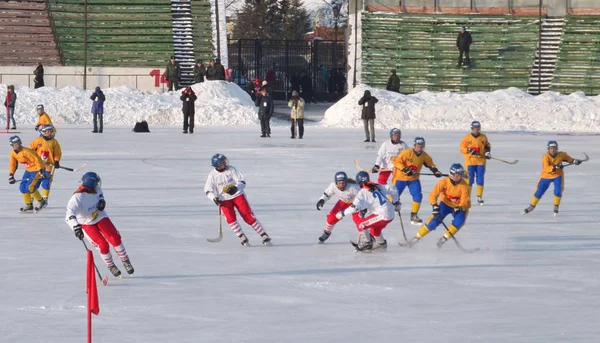 Irkutsk, Rusia - 23 de febrero de 2012: VI Campeonato Internacional de Bandy entre mujeres en Irkutsk . — Foto de Stock