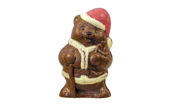 Urso de peluche de chocolate - Papai Noel. Doce presente — Fotografia de Stock