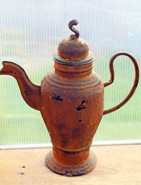 Vintage metal rusty pitcher — Stock Photo, Image