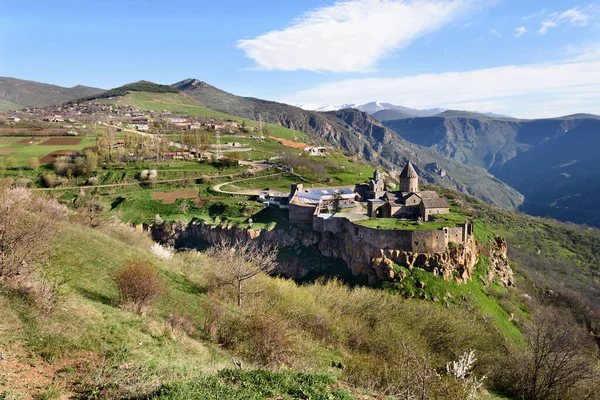 Tatev Manastırı Ermenistan Syunik Bölgesinin Dağlarındaki Köy Sabah — Stok fotoğraf