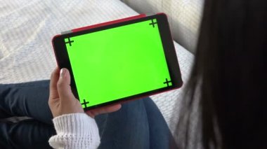 Internet için Ipad dijital Tablet monitör yeşil ekran arka planı
